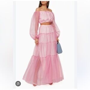 STAUD Organza Dragon Tiered Skirt Pink New With Tags!